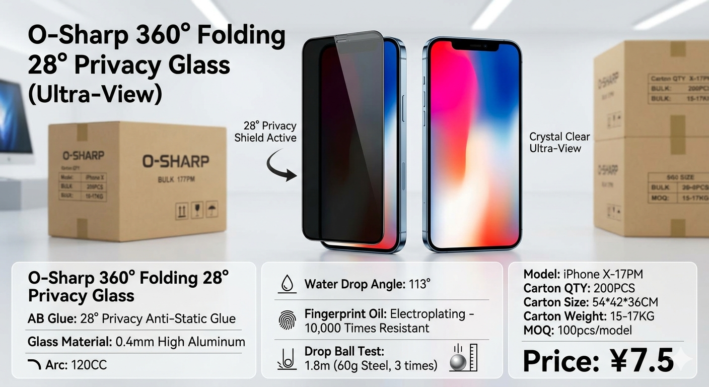 O-Sharp 360° Folding 28° Privacy Glass(Ultra-View)